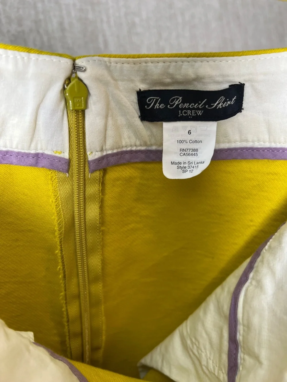 J.Crew Pencil Skirt 100% Cotton Tailored Chartreuse Yellow Size 6